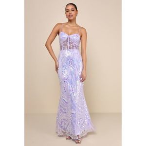 NEW Lulu’s Perfection Seeker Lavender Iridescent Sequin Bustier Maxi Dress